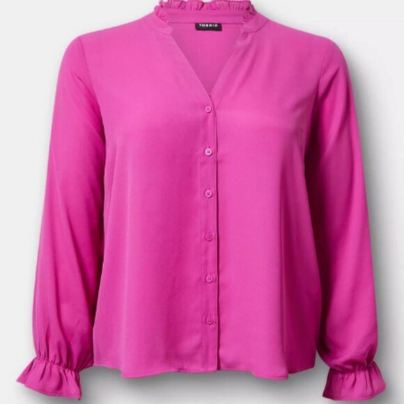 Torrid Georgette Button-Down Blouse in Vivid Viola (Berry) Size 2 - Picture 2 of 13
